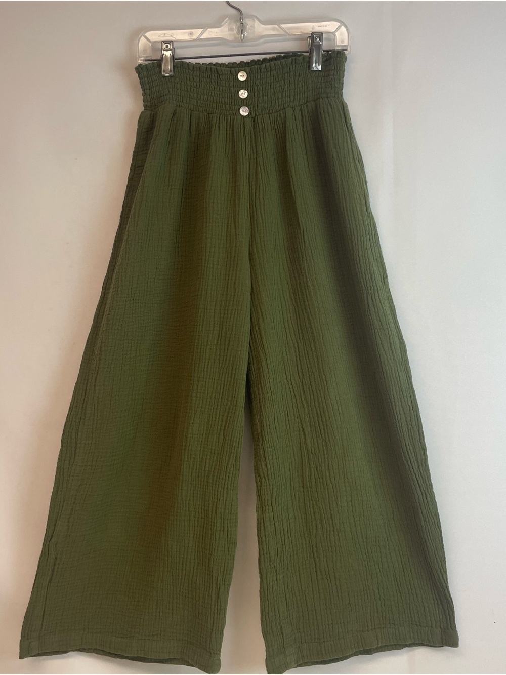 Indigo Rising Olive Wide-Leg Flare Gauze Pants with Smocked Waist Women’s S